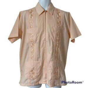 Genuine Haband  Men's Guayabera Shirt Medium Peach 4 Pocket Full Front Zip